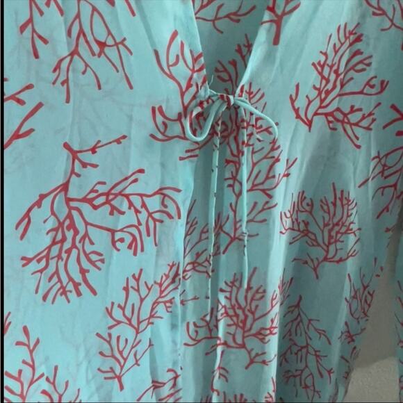 Victoria's Secret Coral Print Ocean Blue Red Kimono Cover Up Swim Beach Pool S/M - Picture 4 of 8